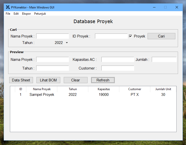 PYConnector GUI Dashboard